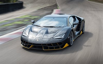 Lamborghini Centenario, supercars, coupe, la velocidad, el movimiento, el Lamborghini negro