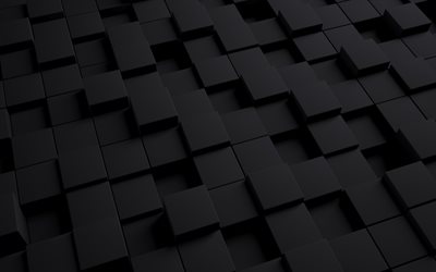 cubes noirs, 4k, des textures géométriques, des textures 3d, des motifs de cubes, des formes géométriques, des arrière-plans 3d noirs, des cubes noirs 3d