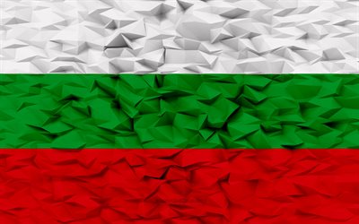 bulgariens flagga, 4k, 3d polygonbakgrund, 3d polygonstruktur, 3d bulgariens flagga, 3d konst, bulgarien