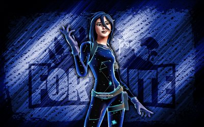 astra fortnite, 4k, blue diagonal background, grunge art, fortnite, artwork, astra skin, fortnite characters, astra, fortnite astra skin
