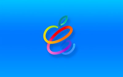 lineares apple-logo, 4k, kreativ, blauer hintergrund, apple, kunstwerk, abstraktes apple-logo