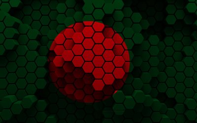 4k, flagge von bangladesch, 3d-sechseck-hintergrund, bangladesch 3d-flagge, 3d-sechskant-textur, bangladesch, 3d-hintergrund, 3d-bangladesch-flagge