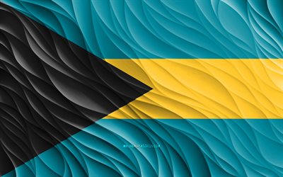 4k, bahaman lippu, aaltoilevat 3d-liput, pohjois-amerikan maat, bahaman päivä, 3d-aallot, bahaman kansallissymbolit, bahama