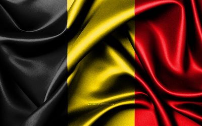 belgian lippu, 4k, euroopan maat, kangasliput, belgian päivä, aaltoilevat silkkiliput, eurooppa, belgian kansalliset symbolit, belgia