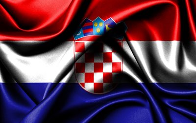 Croatian flag, 4K, European countries, fabric flags, Day of Croatia, flag of Croatia, wavy silk flags, Croatia flag, Europe, Croatian national symbols, Croatia