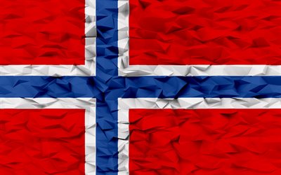 علم النرويج, 4k, 3d المضلع الخلفية, 3d المضلع الملمس, العلم النرويجي, 3d علم النرويج, الرموز الوطنية النرويجية, فن ثلاثي الأبعاد, النرويج