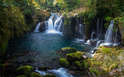 waterfall, mountain lake, morning, sunrise, forest, beautiful waterfall, mountain stream, waterfalls