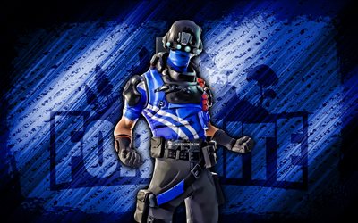 Carbon Commando Fortnite, 4k, blue diagonal background, grunge art, Fortnite, artwork, Carbon Commando Skin, Fortnite characters, Carbon Commando, Fortnite Carbon Commando Skin