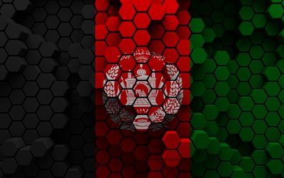 4k, bandera de afganistán, fondo hexagonal 3d, bandera 3d de afganistán, textura hexagonal 3d, símbolos nacionales afganos, afganistán, fondo 3d, bandera de afganistán 3d