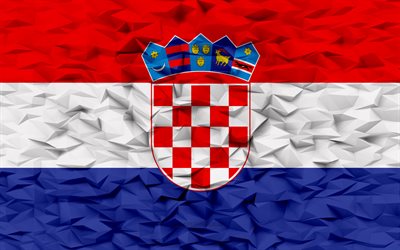 bandera de croacia, 4k, fondo de polígono 3d, textura de polígono 3d, bandera croata, bandera de croacia 3d, símbolos nacionales croatas, arte 3d, croacia