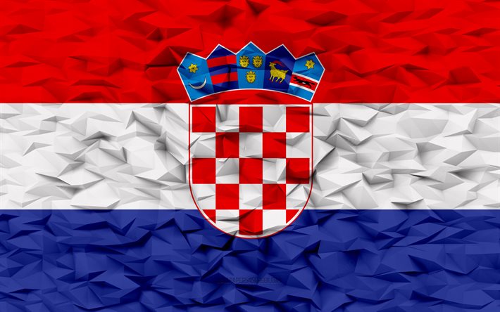 bandiera della croazia, 4k, sfondo del poligono 3d, struttura del poligono 3d, bandiera croata, bandiera della croazia 3d, simboli nazionali croati, arte 3d, croazia