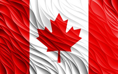 4k, العلم الكندي, أعلام 3d متموجة, دول أمريكا الشمالية, علم كندا, يوم كندا, موجات ثلاثية الأبعاد, الرموز الوطنية الكندية, كندا