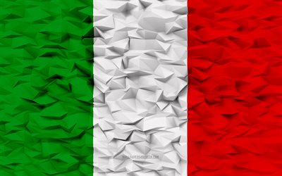 علم ايطاليا, 4k, 3d المضلع الخلفية, 3d المضلع الملمس, العلم الايطالية, 3d، علم إيطاليا, الرموز الوطنية الإيطالية, فن ثلاثي الأبعاد, إيطاليا