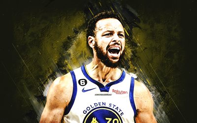 Stephen Curry, Golden State Warriors, NBA, portrait, American basketball player, USA, yellow stone background