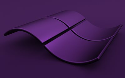 windows の紫のロゴ, 4k, クリエイティブ, windows の波状のロゴ, オペレーティングシステム, windows 3d ロゴ, 紫色の背景, windows のロゴ, ウィンドウズ