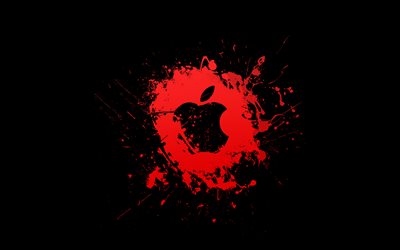 applen punainen logo, 4k, minimalismi, luova, punaiset grunge roiskeet, apple grunge  logo, applen logo, taideteos, omena