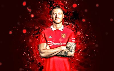 Wout Weghorst, 4k, 2023, red neon lights, Manchester United FC, Premier League, dutch footballers, Wout Weghorst 4K, soccer, football, Wout Weghorst Manchester United, Man United