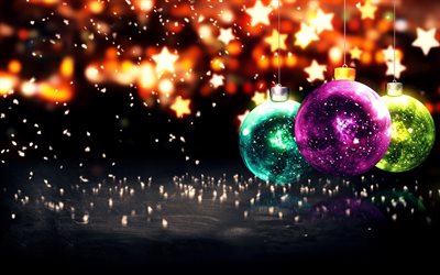 Christmas, stars, balls, abstract, New Year