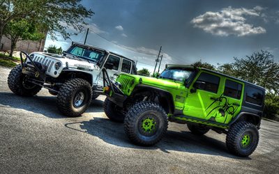 Jeep Wrangler, tuning, todo terreno, Suv, HDR, verde jeep