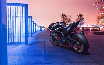 4k, 川崎忍者的ZX-10, 晚, 街, 2018年的自行车, 超级摩托车, 新的ZX-10, 川崎