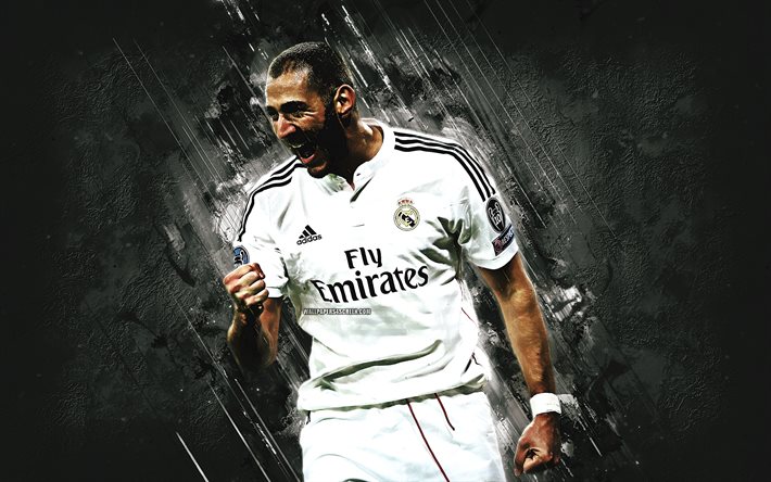Karim Benzema, grunge, Real Madrid FC, francese calciatori, pietra nera, La Liga, calcio, Benzema, calcio a stelle