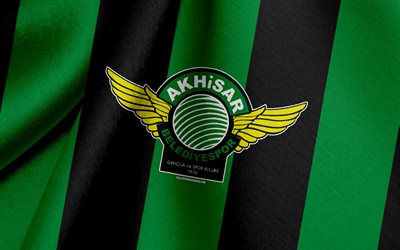 akhisar belediyespor, türkische fußball-club, grün-schwarze flagge, wappen, logo, akhisar, türkei, akhisar genclik spor