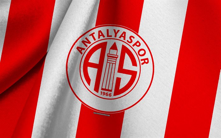 Antalyaspor, Turkish football team, red white flag, emblem, fabric texture, logo, Antalya, Turkey