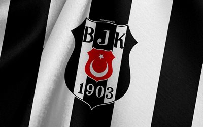 Besiktas, Turkish football team, black and white flag, emblem, fabric texture, logo, Istanbul, Turkey