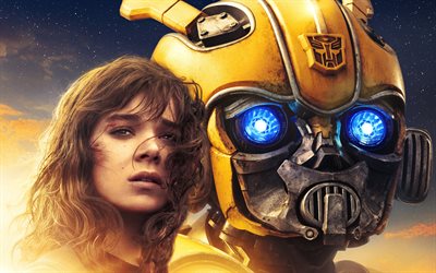 Bumblebee, 2018, 4k, poster, characters, promotional materials, Charlie Watson, Hailee Steinfeld