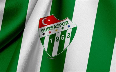 Bursaspor, turc de l'équipe de football, vert, blanc, drapeau, emblème, texture de tissu, logo, Bursa, Turquie