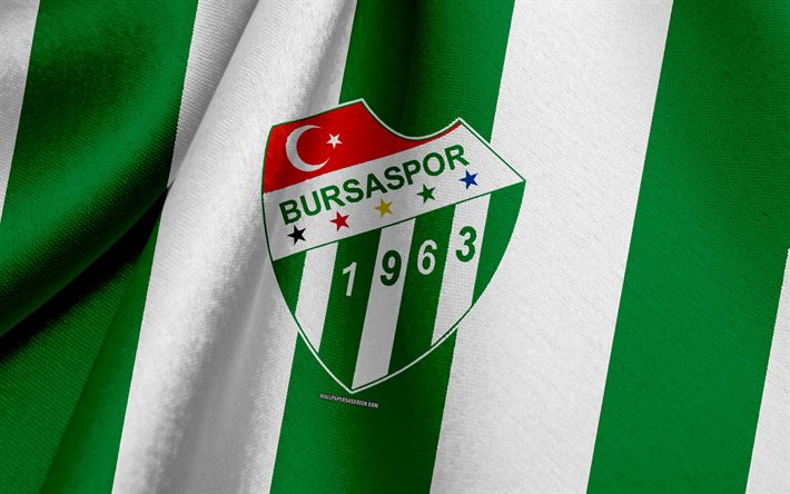 Bursaspor, bagno turco squadra di calcio, verde, bianco, bandiera, simbolo, texture tessuto, logo, Bursa, Turchia