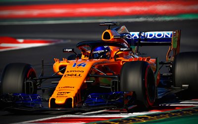 Fernando Alonso, HDR, raza, 4k, 2018 F1, Fórmula 1, McLaren MCL33, F1, McLaren 2018, pista de carreras, Alonso, los coches de F1, MCL33, McLaren