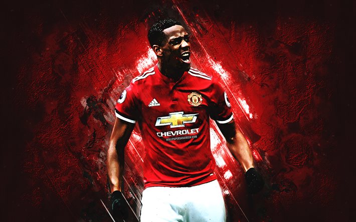 Anthony Martial, grunge, Manchester United FC, red stone, Premier League, Martial, french footballers, soccer, football, Man United