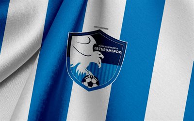 erzurum bb, turco time de futebol, bandeira azul-branca, emblema, textura de tecido, logo, erzurum, a turquia, buyuksehir belediye erzurumspor