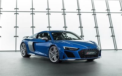 En 2019, l'Audi R8, bleu, voiture de sport, bleu nouveau R8, tuning, Audi