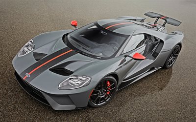 4k, Ford GT, HDR, supercars, 2018 les voitures, les voitures américaines, gris Ford GT, Ford