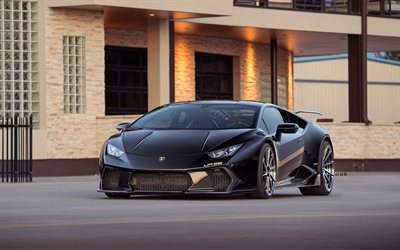 Lamborghini Huracan, parking, tuning, 2018 cars, hypercars, black Huracan, supercars, Lamborghini