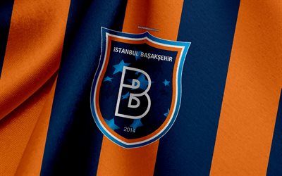 basaksehir, turco time de futebol, laranja azul bandeira, emblema, textura de tecido, logo, istambul, a turquia