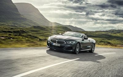 2019, BMW Serie 8 Convertible, vista posteriore, grigio, cabrio, nuova grigio BMW 8, tedesco di auto di lusso