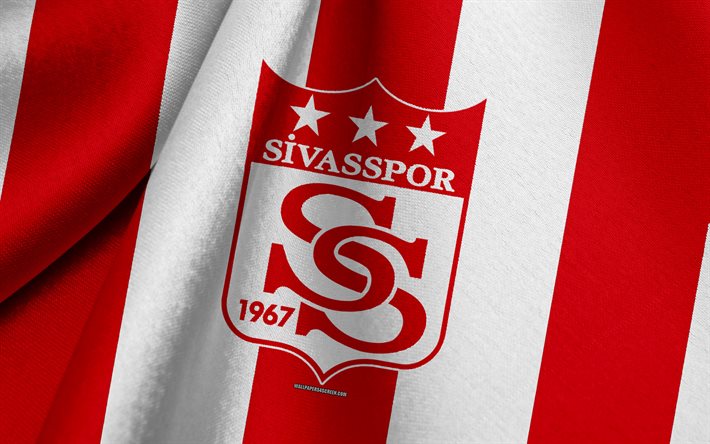Sivasspor, turc de l'équipe de football, blanc rouge du drapeau, de l'emblème, texture de tissu, logo, Sivas, Turquie