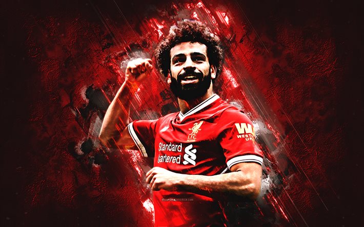 Mohamed Salah, grunge, Liverpool FC, red stone, egyptian footballers, LFC, Salah, Premier League, striker, Mo Salah, soccer