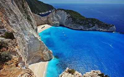 Zakynthos, la mer, les rochers, l'été, le HDR, le port grec de repères, de la Grèce, Europe