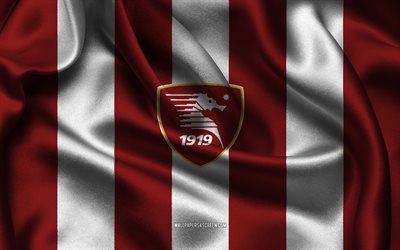 4k, US Salernitana 1919 logo, burgundy white silk fabric, Italian football club, US Salernitana 1919 emblem, Serie A, US Salernitana 1919 badge, Italy, football, US Salernitana 1919 flag, Salernitana