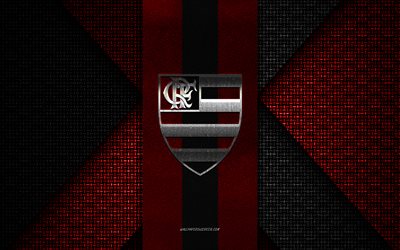 CR Flamengo, Brasileiro Serie A, red black knitted texture, CR Flamengo logo, Brazilian football club, CR Flamengo emblem, football, Rio de Janeiro, Serie A, Brazil, Flamengo, Clube de Regatas do Flamengo