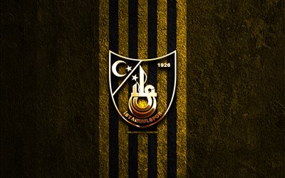 goldenes istanbulspor logo, 4k, gelber steinhintergrund, superlig, türkischer fußballverein, istanbulspor logo, fußball, istanbulspor emblem, istanbulspor, istanbulspor fc