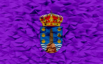drapeau de la corogne, 4k, province espagnole, fond de polygone 3d, drapeau la corogne, texture de polygone 3d, jour de la corogne, drapeau de la corogne 3d, symboles nationaux espagnols, art 3d, province de la corogne, espagne