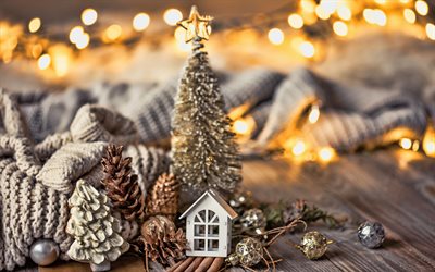 decoração de natal, feliz ano novo, feliz natal, cones, brinquedos, estatueta de árvore de natal, fundo de natal, padrão de natal