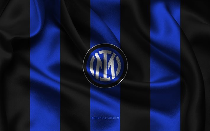 4k, इंटर मिलान लोगो, नीला काला रेशमी कपड़ा, इतालवी फुटबॉल क्लब, इंटर मिलान प्रतीक, सीरी ए, इंटर मिलान बैज, इटली, फ़ुटबॉल, इंटर मिलान झंडा, internazionale, नेरज़्ज़ुरि
