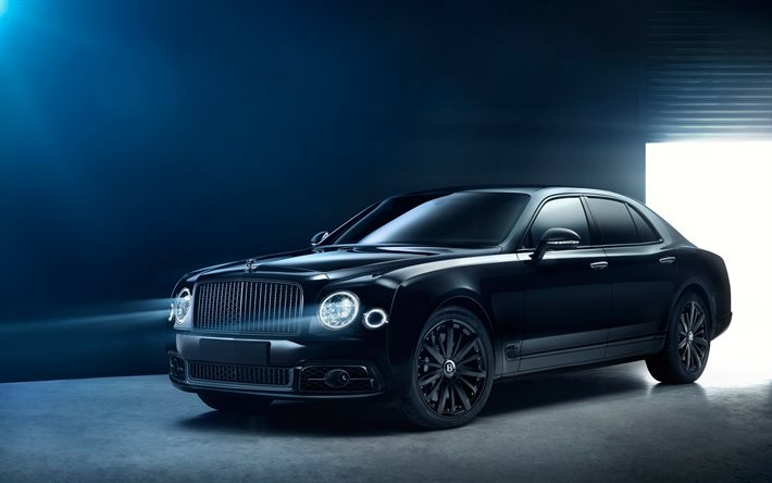 Bentley Mulsanne, voitures de luxe, en 2017, les voitures, le tuning, Mulliner, phares, noir Bentley