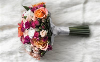 rose bouquet, wedding bouquet, multi-colored roses, beautiful bouquet, wedding
